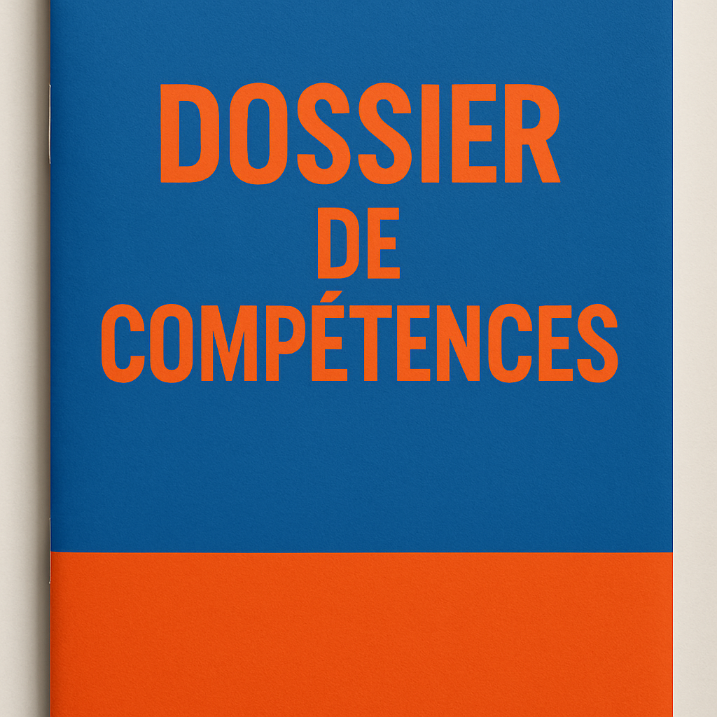 Une couverture sur laquelle est crite dossier de comptences dans les tons suivants  2F4F9E E9511C E9511C-1